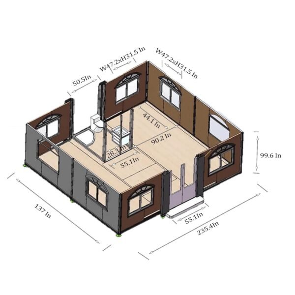16.5x20ft Portable Prefabricated Tiny Home, Mobile Expandable Plastic Prefab House for Hotel, Booth, Office, Guard House, Shop, Villa, Warehouse, Workshop