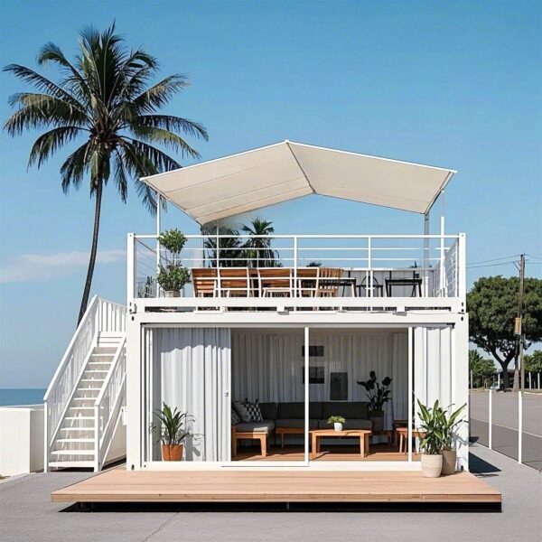 2 Story Mobile Tiny Home with 2-4 Bedrooms Bathroom Kitchen Living Room Modular Prefab Container House for Adults Portable Luxury Expandable Prefabricated Villa with Outdoor Stairs