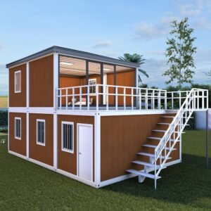 2 Story Mobile Tiny Home with 2-4 Bedrooms Bathroom Kitchen Living Room Modular Prefab Container House for Adults Portable Luxury Expandable Prefabricated Villa with Outdoor Stairs