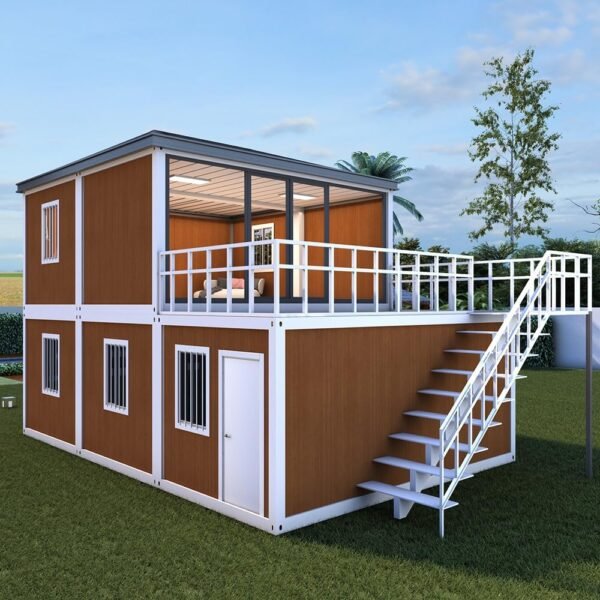 2 Story Mobile Tiny Home with 2-4 Bedrooms Bathroom Kitchen Living Room Modular Prefab Container House for Adults Portable Luxury Expandable Prefabricated Villa with Outdoor Stairs