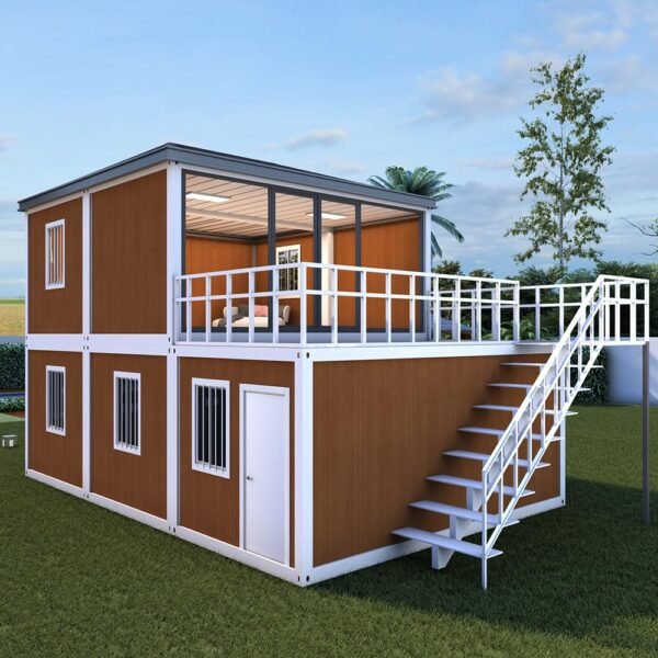 2 Story Mobile Tiny Home with 2-4 Bedrooms Bathroom Kitchen Living Room Modular Prefab Container House for Adults Portable Luxury Expandable Prefabricated Villa with Outdoor Stairs