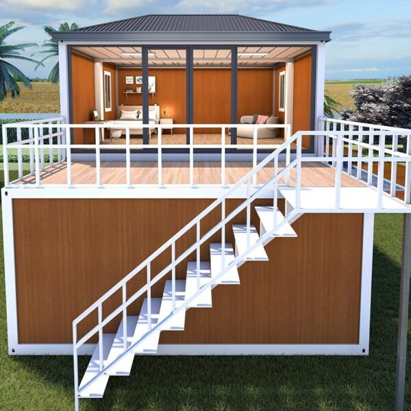 2 Story Mobile Tiny Home with 2-4 Bedrooms Bathroom Kitchen Living Room Modular Prefab Container House for Adults Portable Luxury Expandable Prefabricated Villa with Outdoor Stairs