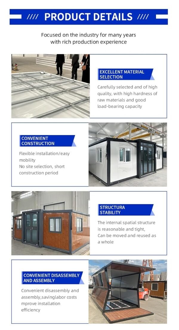 2025 Prefab Tiny Home for Sale, 19x20FT Mobile Prefabricated Tiny House with 2 Bedrooms, 1 Full Equiped Bathroom and Kitchen, Expandable Container House to Live in for Adults,...