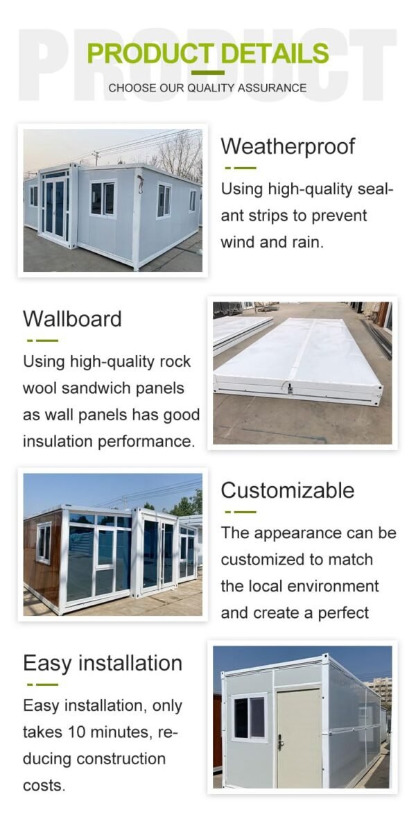 20ft/40ft Portable Expandable Tiny Home Foldable Prefab Container House with Bathroom & Kitchen 1–3 Bedrooms, Modular Cabin for Adults or Office Use