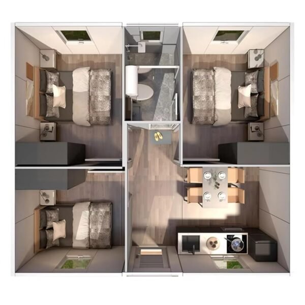 20ft Expandable Container Tiny Home, 3 Rooms with Full Bathroom, Modern Wood Exterior, Modular Design