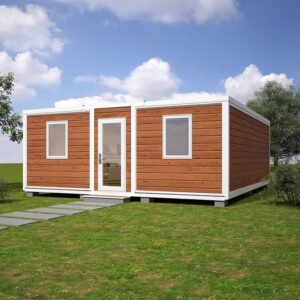 20ft Expandable Container Tiny Home, 3 Rooms with Full Bathroom, Modern Wood Exterior, Modular Design