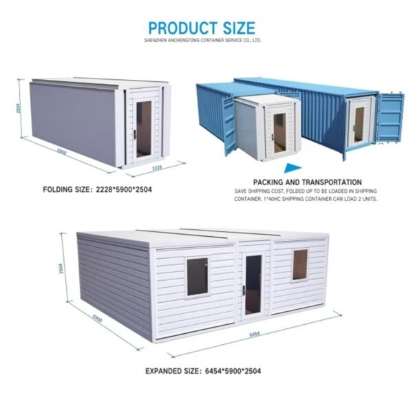 20ft Expandable Container Tiny Home, 3 Rooms with Full Bathroom, Modern Wood Exterior, Modular Design