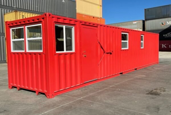 40FT Modified Shipping Container Office – 800 Sq Ft, Red, w/ Bathroom & Storage