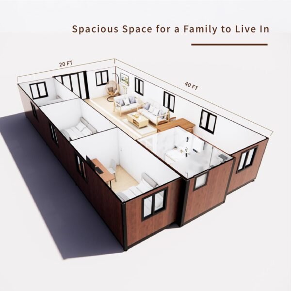 40FT Tiny House to Live in,Portable Prefab House with 3 Bedroom,1 Full Equiped Bathroom and Kitchen,Prefabricated Container House for Adults Living,Foldable Mobile Home with...