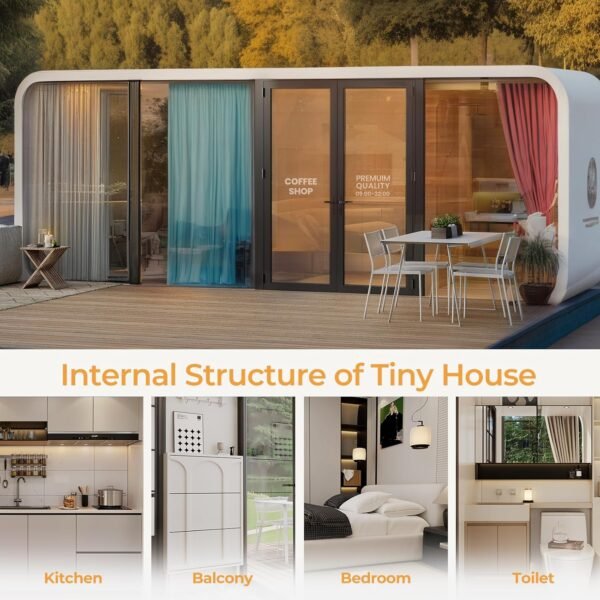 AMGUI Luxury Modern prefab Cabin - 19ft Mobile Capsule with Bedroom, Kitchen and Bathroom, Storm Resistant prefab Cabin -16 Typhoon and 12 Earthquake Proof Mobile Cabin for...