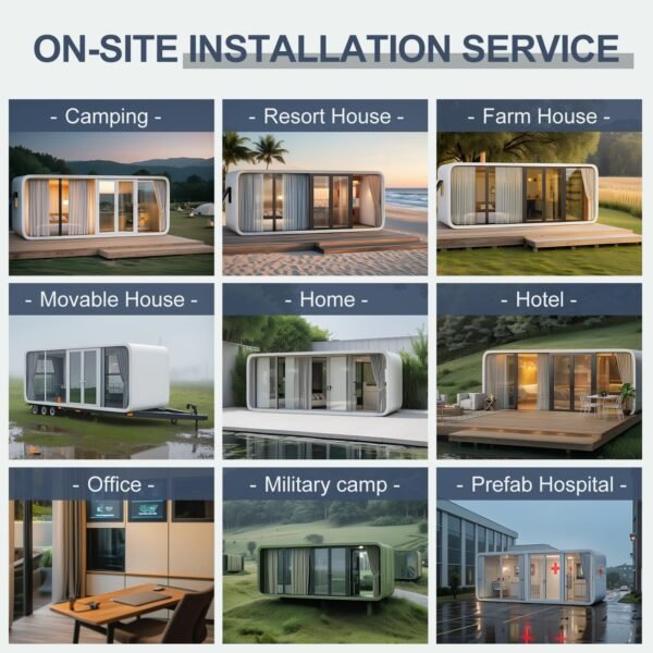 AMGUI Luxury Modern prefab Cabin - 19ft Mobile Capsule with Bedroom, Kitchen and Bathroom, Storm Resistant prefab Cabin -16 Typhoon and 12 Earthquake Proof Mobile Cabin for...