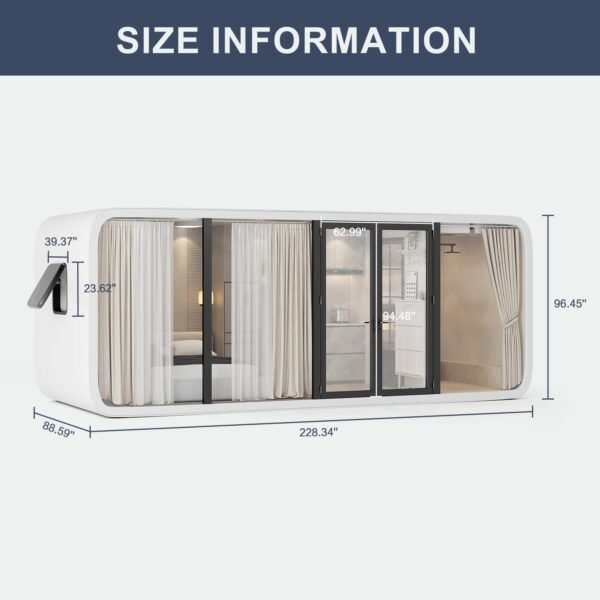 AMGUI Luxury Modern prefab Cabin - 19ft Mobile Capsule with Bedroom, Kitchen and Bathroom, Storm Resistant prefab Cabin -16 Typhoon and 12 Earthquake Proof Mobile Cabin for...