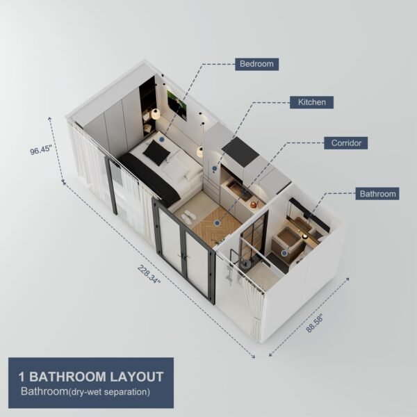 AMGUI Luxury Modern prefab Cabin - 19ft Mobile Capsule with Bedroom, Kitchen and Bathroom, Storm Resistant prefab Cabin -16 Typhoon and 12 Earthquake Proof Mobile Cabin for...