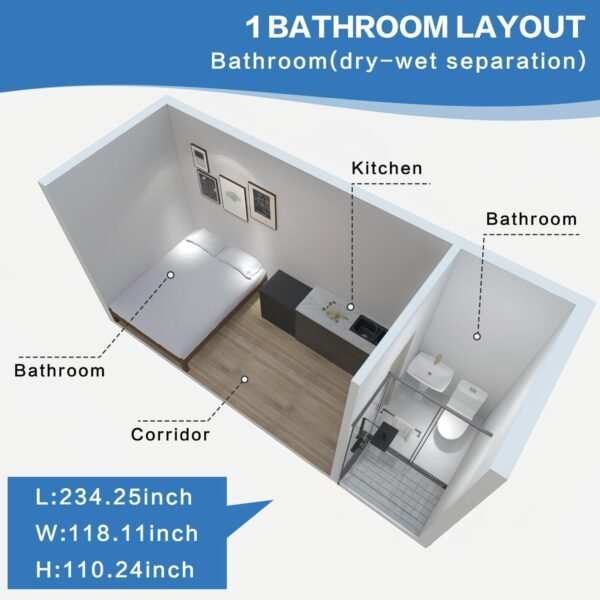 AMGUI Single Storey Tiny House: Modern Prefabricated Flat Pack House with Expandable Plastic Design, Portable Modular Home for Hotel, Office or Villa - Includes Bathroom and...