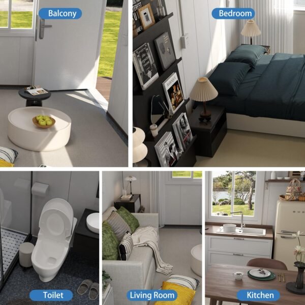 AMGUI Single Storey Tiny House: Modern Prefabricated Flat Pack House with Expandable Plastic Design, Portable Modular Home for Hotel, Office or Villa - Includes Bathroom and...