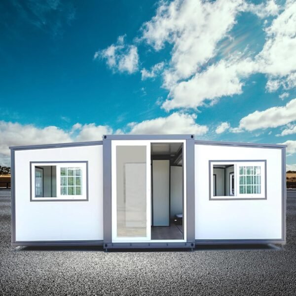 Container House Mobile Expandable Prefab Portable House with Restroom，Portable Weather Adaptive Tiny Home Outdoor Storage, Modern Sturdy Steel Storage Container Home (13 * 20 ft)