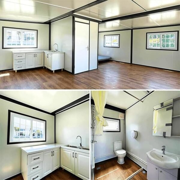 Container House Mobile Expandable Prefab Portable House with Restroom，Portable Weather Adaptive Tiny Home Outdoor Storage, Modern Sturdy Steel Storage Container Home (13 * 20 ft)