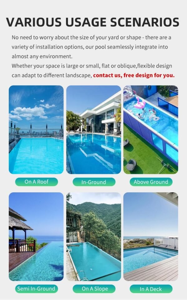 Custom Fiberglass Prefab Modular Container 20ft & 40ft Large Pool | Shipping Container Swimming Pool with Deck | Modern Outdoor Luxury Pool for Backyard Relaxation & Fitness