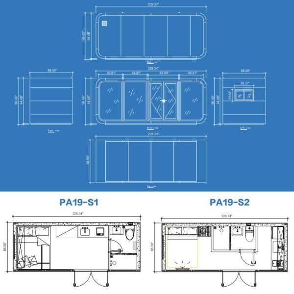 Luxury modern prefab cabin - 19ft mobile capsule with bedroom, kitchen and bathroom, storm resistant prefab cabin -15 typhoon and 10 earthquake proof mobile cabin for travel and...