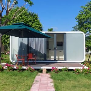 Luxury modern prefab cabin - 19ft mobile capsule with bedroom, kitchen and bathroom, storm resistant prefab cabin -15 typhoon and 10 earthquake proof mobile cabin for travel and...