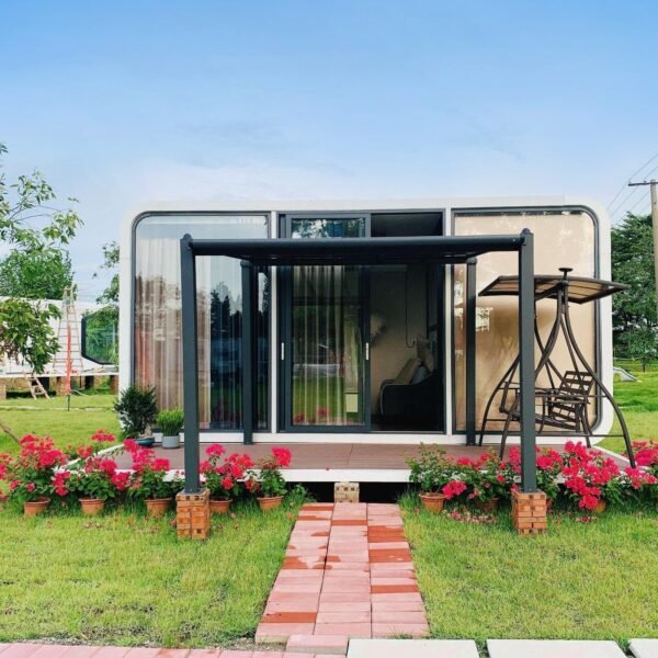 Luxury modern prefab cabin - 19ft mobile capsule with bedroom, kitchen and bathroom, storm resistant prefab cabin -15 typhoon and 10 earthquake proof mobile cabin for travel and...
