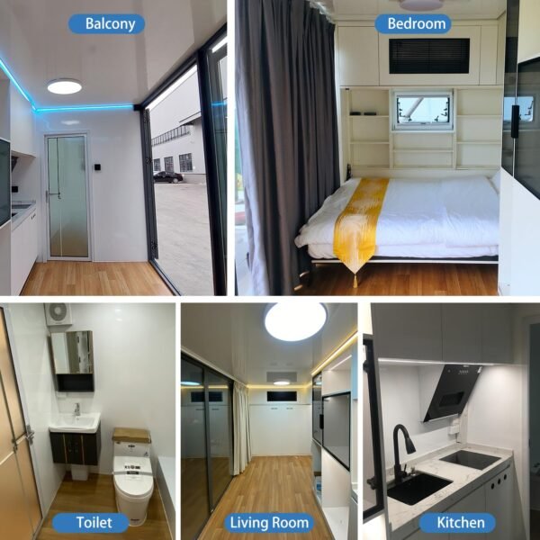 Luxury modern prefab cabin - 19ft mobile capsule with bedroom, kitchen and bathroom, storm resistant prefab cabin -15 typhoon and 10 earthquake proof mobile cabin for travel and...