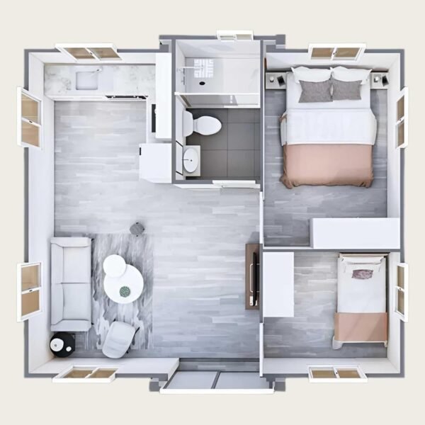 Modular Prefab Tiny Home for Sale, 20ft Portable Expandable Container House with 2 Bedrooms, 1 Full Equipped Bathroom & Kitchen, Prefabricated Tiny House to Live in for Adults...