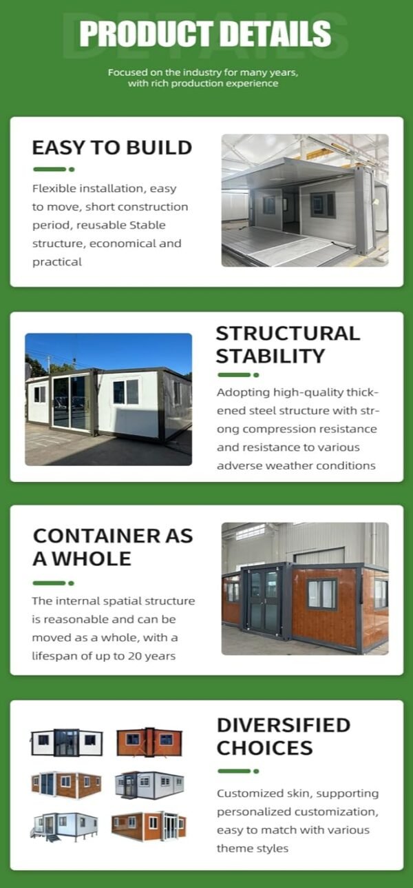 Modular Prefab Tiny Home for Sale, 20ft Portable Expandable Container House with 2 Bedrooms, 1 Full Equipped Bathroom & Kitchen, Prefabricated Tiny House to Live in for Adults...