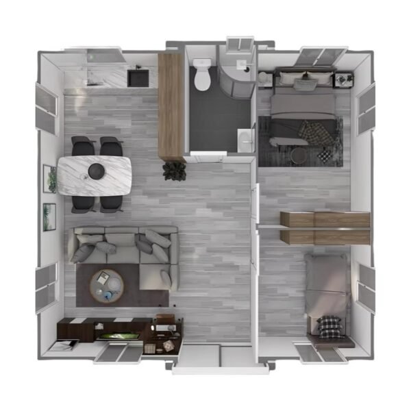 Portable Prefabricated Tiny House to Live in for Adults, 20ft Expandable Container House Mobile Foldable Home with 2 Bedrooms, Full Equipped Bathroom & Kitchen, Prefab Modular...