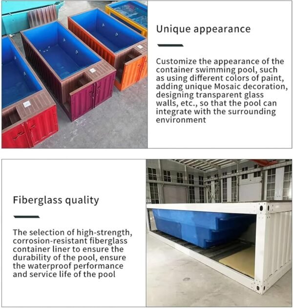 Prefab 20ft 40ft Shipping Container Swimming Pools, Durable Modular Shipping Container Pool – Prefabricated for Backyard, Easy Setup & Custom Design, Ideal for Family Pools