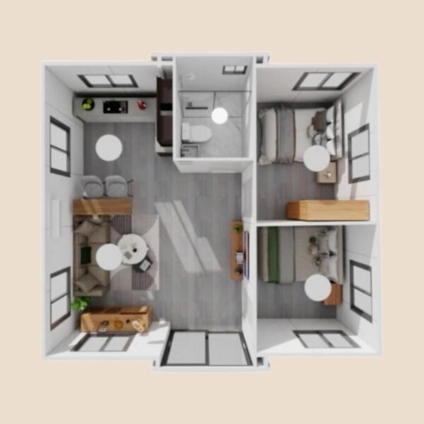 Prefab Tiny Home for Sale, 20FT Expandable Container House to Live in for Adults 2 Bedroom Tiny House with Full Equipped Bathroom & Kitchen, Mobile Modular Prefabricated Tiny Home