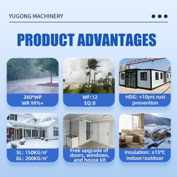 Prefab Tiny Homes for Sale, Extendable Container House Expandable Foldable Modular House with 2 Bedrooms, 1full Equipped Kitchen and Bathroom Tiny Homes to Live in for Adults